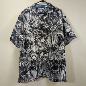 Caribbean Men's Black and White Tropical Short Sleeve Button Up Shirt, Size XXL